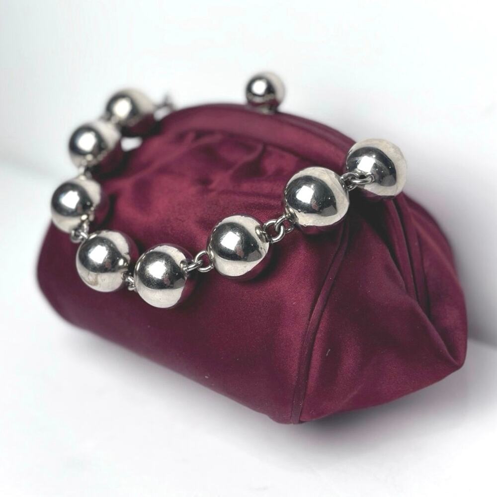 Tiffany Co Rare Burgundy Satin Evening Bag Bracelet Ball Handle Statement Piece